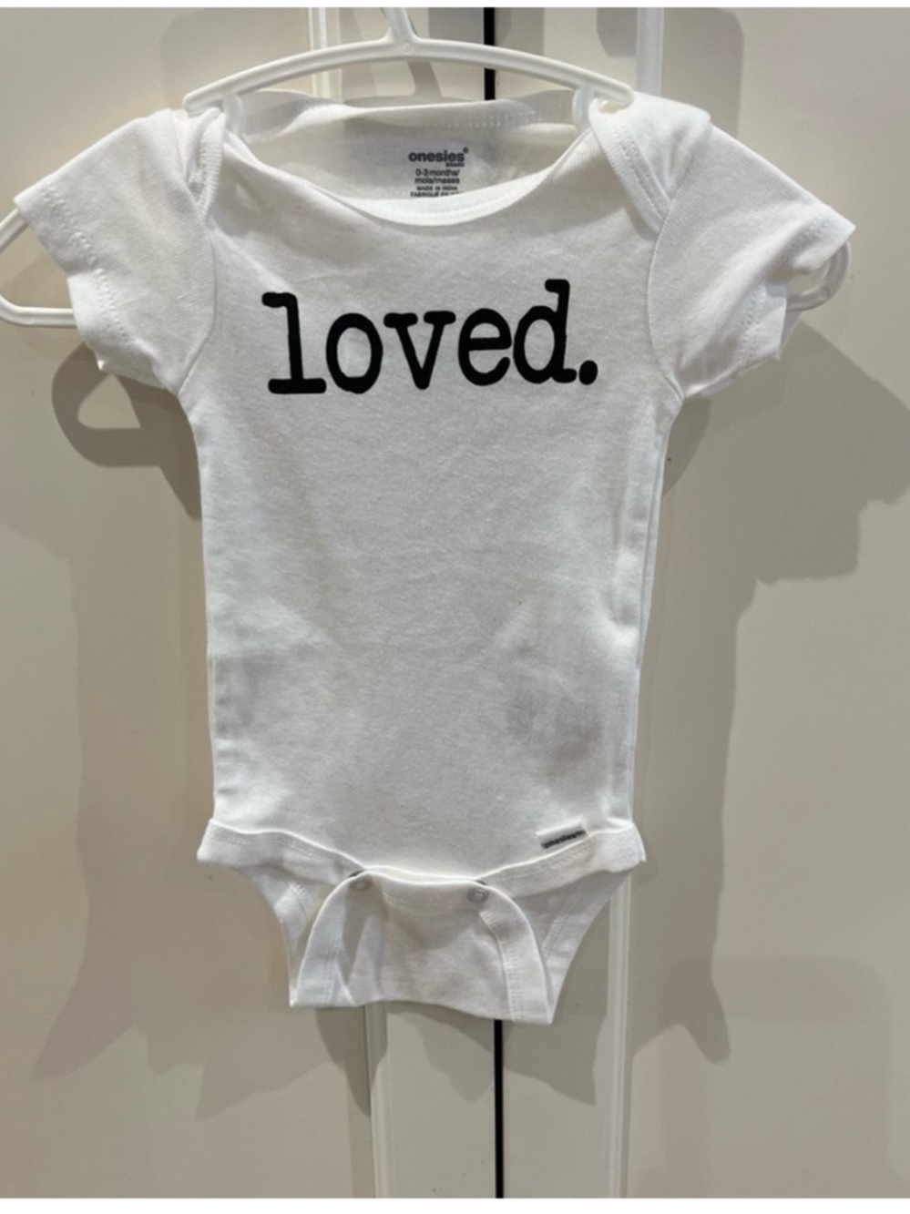 White "loved” Baby body suit 0-3m